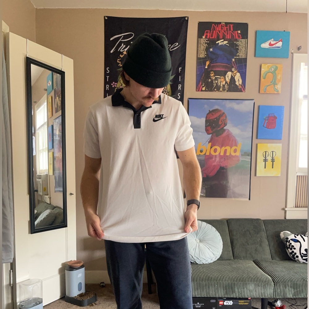 White and black Nike polo shirt